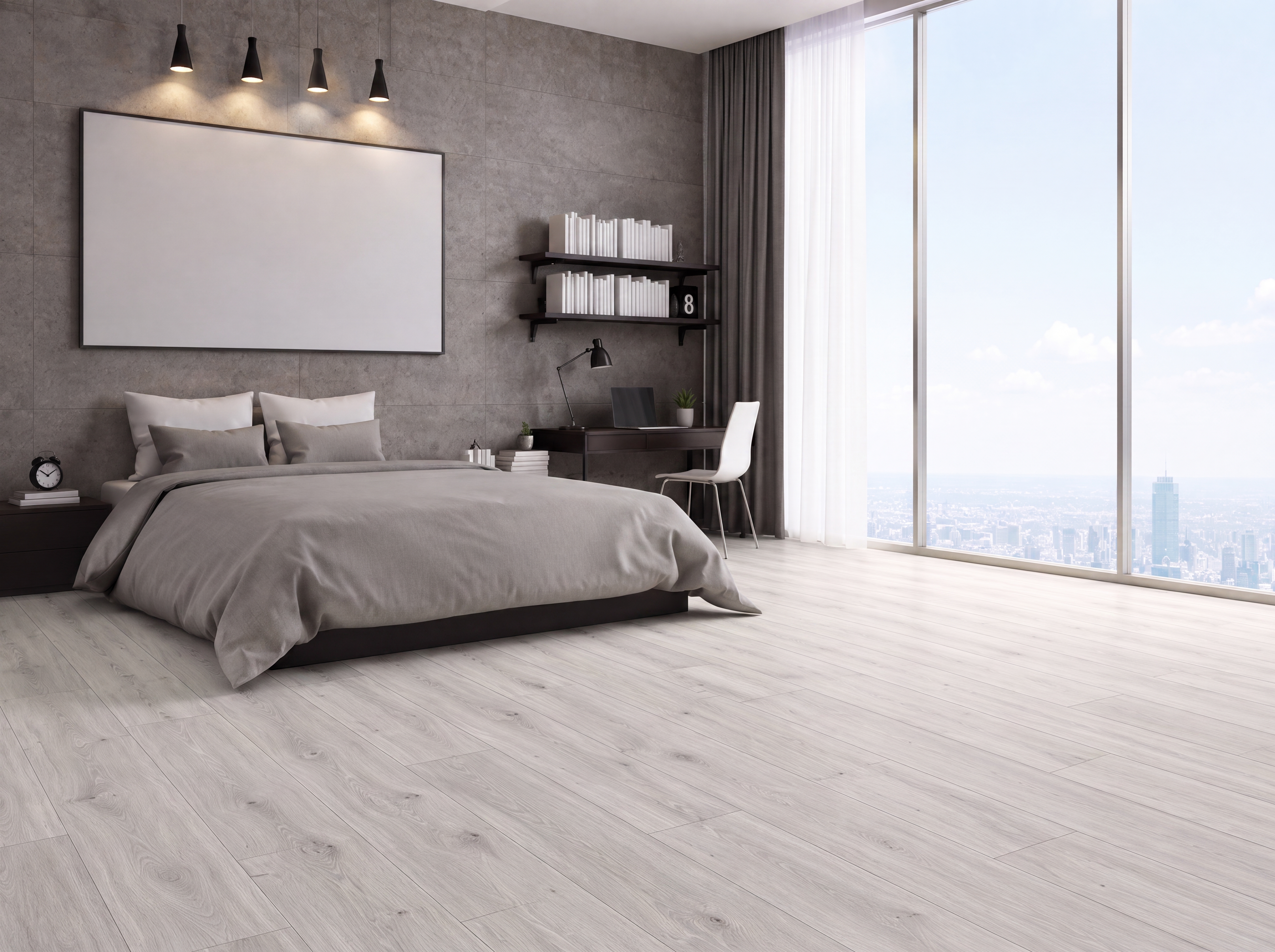 HDF Real Wood Matte Surface Laminate Wood Floor AC4 Grade LF 00320 D Memento Silver Grey Oak 48 x 8 inch (1217x196 mm) - 8 mm | Aqua Protect 12 Hours Water Resistant | 20 Years Warranty | Anti Static and Stain Resistant | Straight Edge | Wood Embossed Surface | Double Click Installation | 10 Plank Variations