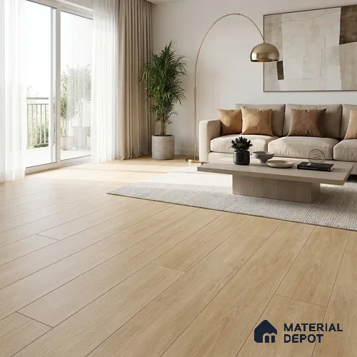 HDF Magnificent Light Oak Laminate Wood Floor 48 x 8 inch - 8 mm | LF 00320 | 25 Years Warranty AC4 Grade | 12 Hours+ Water Resistance | DIY Double Click Installation | Suitable For Living Room, Bedroom & Office | 10 Plank Variations