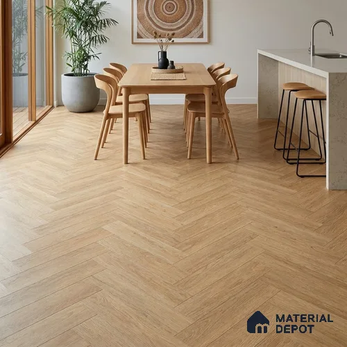 HDF Herringbone Matte Surface Laminate Wood Floor AC5 Grade LF 00332 E Beaconia Primera Oak 19 x 4 inch (470x95 mm) - 8 mm | Aqua Protect 12 Hours Water Resistance | Anti Static and Stain Resistant | 0.5 mm V Groove | Real Wood Touch Surface | Uniclic Installation | 36 Plank Variations | 20 Years Warranty