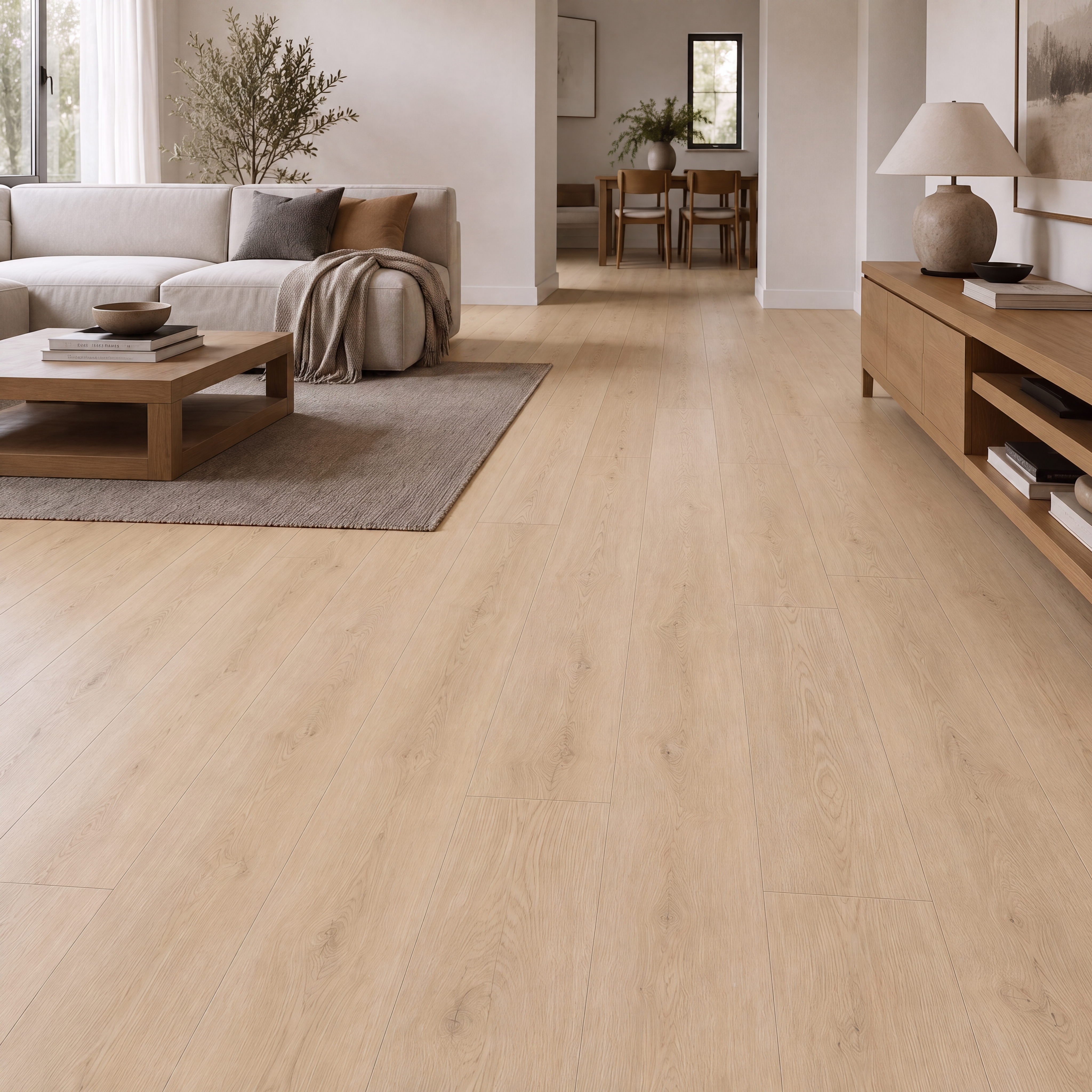 HDF Bran Oak Laminate Wood Floor 48 x 8 inch - 8 mm | LF 00321 B | 20 Years Warranty AC4 Grade | 12 Hours+ Water Resistance | DIY Uniclic Installation | Suitable For Living Room, Bedroom & Office | 10 Plank Variations
