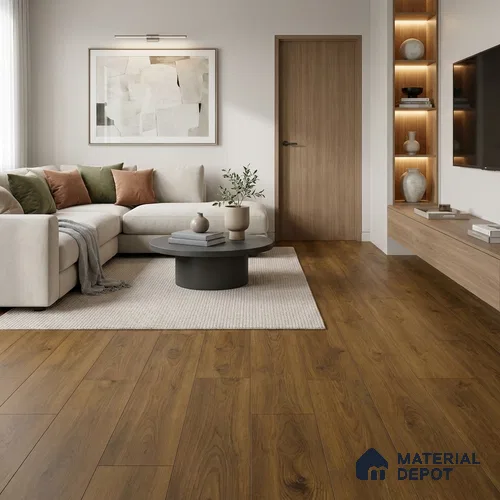 HDF Laminate Wood Floor AC4 Grade LF 00321 E Majestic Quattro Walnut 48 x 8 inch (1217x196 mm) - 8 mm | Aqua Protect 12 Hours Water Resistance | 20 Years Warranty | Anti Static and Stain Resistant | Straight Edge | Wood Embossed Surface | Uniclic Installation | 10 Plank Variations