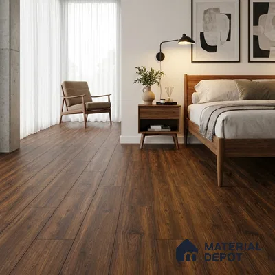 HDF Stretto Walnut Laminate Wood Floor 48 x 8 inch - 8 mm | LF 00321 F | 20 Years Warranty AC4 Grade | 12 Hours+ Water Resistance | DIY Uniclic Installation | Suitable For Living Room, Bedroom & Office | 10 Plank Variations