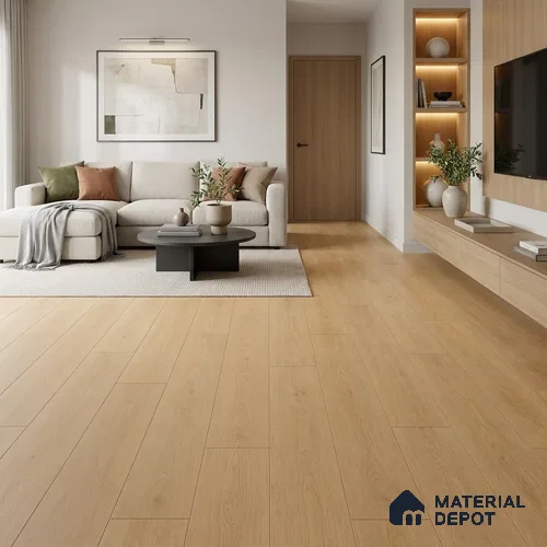 HDF Caramel Drizzle Laminate Wood Floor 48 x 9 inch - 8 mm | LF 00324 B | 20 Years Warranty AC4 Grade | 12 Hours+ Water Resistance | DIY Uniclic Installation | Suitable For Living Room, Bedroom & Office | 10 Plank Variations | Image - 2