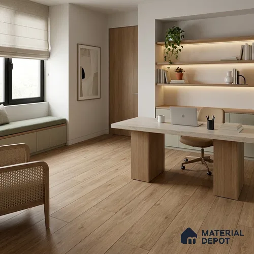 HDF Laminate Wood Floor AC4 Grade LF 00323 D Panorama Toasted Almond 48 x 9 inch (1215x240 mm) - 8 mm | Aqua Protect 12 Hours Water Resistance | Anti Static and Stain Resistant | 0.5 mm V Groove | Wood Embossed Surface | Uniclic Installation | 10 Plank Variations