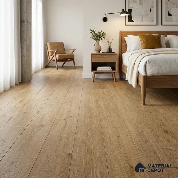 HDF Laminate Wood Floor AC4 Grade LF 00323 D Panorama Toasted Almond 48 x 9 inch (1215x240 mm) - 8 mm | Aqua Protect 12 Hours Water Resistance | Anti Static and Stain Resistant | 0.5 mm V Groove | Wood Embossed Surface | Uniclic Installation | 10 Plank Variations