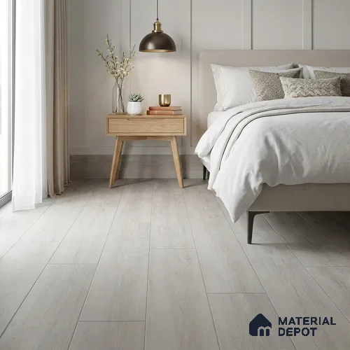 Pinewood Engineered Wooden Flooring Shale Rover Beige Oak Satin Smooth Finish EF 00058 E | 48 x 5.6 inch (1210x140 mm) - 14 mm | 3 Layer Construction | Mahogany or Pinewood Core with Bottom Epoxy Coating | Top Layer 2.5 mm Thickness | UV Lacquered Surface | Floating / Gluedown Installation | 25 Years Warranty