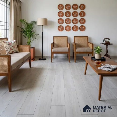 Pinewood Engineered Wooden Flooring Shale Rover Beige Oak Satin Smooth Finish EF 00058 E | 48 x 5.6 inch (1210x140 mm) - 14 mm | 3 Layer Construction | Mahogany or Pinewood Core with Bottom Epoxy Coating | Top Layer 2.5 mm Thickness | UV Lacquered Surface | Floating / Gluedown Installation | 25 Years Warranty