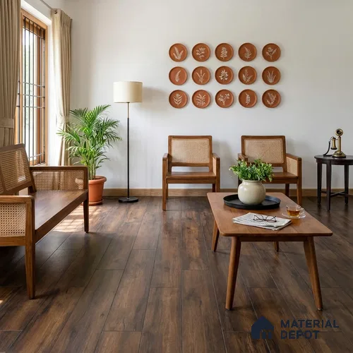 HDF Real Groove Embossed Laminate Wood Floor AC5 Grade LF 00329 Robust Cocoa 48 x 8 inch (1216x197 mm) - 8 mm | Aqua Protect 12 Hours Water Resistance | Anti Static and Stain Resistant | 0.5 mm V Groove | Real Wood Touch Surface | Uniclic Installation | 14 Plank Variations | 20 Years Warranty | EIR Surface