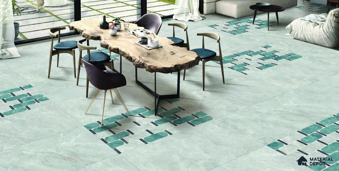 Patterned Wall Tile TL 12305 B Diangelo Teal Decor Endless 4 ft x 2 ft Glossy Carving Finish Vitrified Tile - 9 mm | 2 Random Design