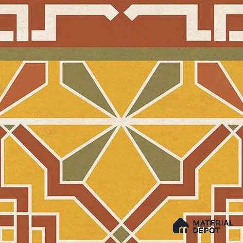 Moroccan  Tile TL 13447 Suzani Olive Border 200x200 mm Matte Finish Vitrified Tile - 8.5 mm