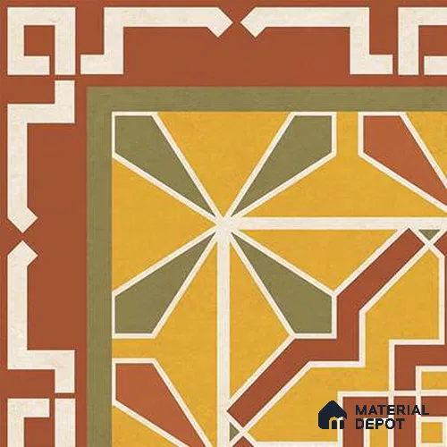 Moroccan  Tile TL 13447 D Suzani Olive Corner 200x200 mm Matte Finish Vitrified Tile - 8.5 mm