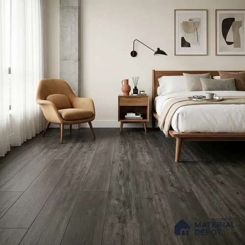 Charcoal Grey Matte Finish 4 ft x 7 inch - 5 mm SPC Flooring | SP 00119 | 15-Year Warranty Click-Lock DIY Installation | Suitable For Kitchen, Living Room & Bedroom