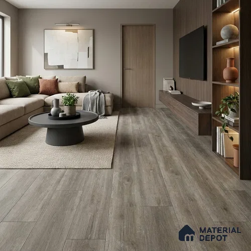 Weathered Grey-Beige Matte Finish 4 ft x 7 inch - 5 mm SPC Flooring | SP 00133 | 15-Year Warranty Click-Lock DIY Installation | Suitable For Kitchen, Living Room & Bedroom