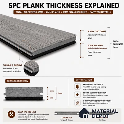 Pale Ash Grey Matte Finish 4 ft x 7 inch - 5 mm SPC Flooring | SP 00094 | 15-Year Warranty Click-Lock DIY Installation | Suitable For Kitchen, Living Room & Bedroom