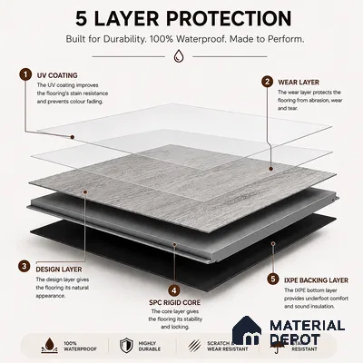 Cool Pebble Grey Matte Finish 4 ft x 7 inch - 5 mm SPC Flooring | SP 00111 | 15-Year Warranty Click-Lock DIY Installation | Suitable For Kitchen, Living Room & Bedroom