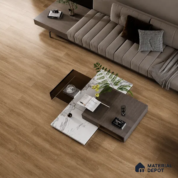 Golden Honey Brown Matte Finish 4 ft x 7 inch - 5 mm SPC Flooring | SP 00131 | 15-Year Warranty Click-Lock DIY Installation | Suitable For Kitchen, Living Room & Bedroom