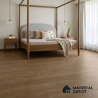 Golden Honey Brown Matte Finish 4 ft x 7 inch - 5 mm SPC Flooring | SP 00131 | 15-Year Warranty Click-Lock DIY Installation | Suitable For Kitchen, Living Room & Bedroom