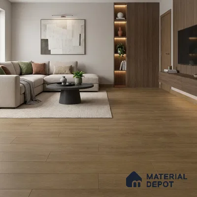 Golden Honey Brown Matte Finish 4 ft x 7 inch - 5 mm SPC Flooring | SP 00131 | 15-Year Warranty Click-Lock DIY Installation | Suitable For Kitchen, Living Room & Bedroom