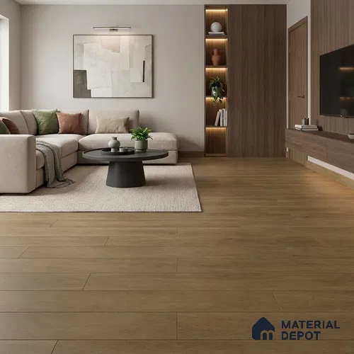 Golden Honey Brown Matte Finish 4 ft x 7 inch - 5 mm SPC Flooring | SP 00131 | 15-Year Warranty Click-Lock DIY Installation | Suitable For Kitchen, Living Room & Bedroom