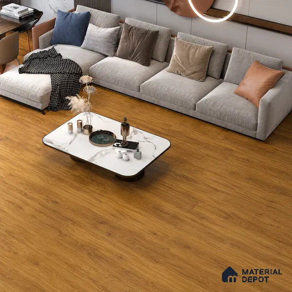 Golden Honey Brown Matte Finish 4 ft x 7 inch - 5 mm SPC Flooring | SP 00138 | 15-Year Warranty Click-Lock DIY Installation | Suitable For Kitchen, Living Room & Bedroom