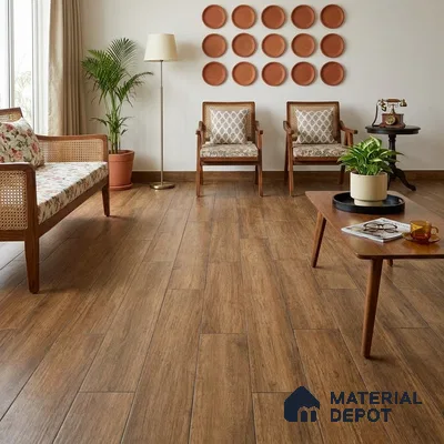 Golden Honey Brown Matte Finish 4 ft x 7 inch - 5 mm SPC Flooring | SP 00138 | 15-Year Warranty Click-Lock DIY Installation | Suitable For Kitchen, Living Room & Bedroom