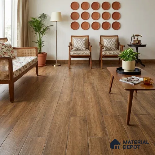 Golden Honey Brown Matte Finish 4 ft x 7 inch - 5 mm SPC Flooring | SP 00138 | 15-Year Warranty Click-Lock DIY Installation | Suitable For Kitchen, Living Room & Bedroom