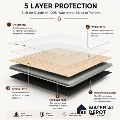 Warm Beige Oak Matte Finish 4 ft x 7 inch - 5 mm SPC Flooring | SP 00132 | 15-Year Warranty Click-Lock DIY Installation | Suitable For Kitchen, Living Room & Bedroom
