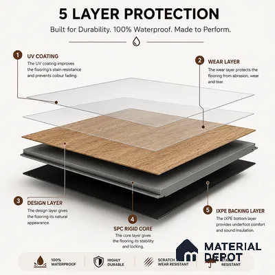 Umber Grey-Brown Matte Finish 4 ft x 7 inch - 5 mm SPC Flooring | SP 00102 | 15-Year Warranty Click-Lock DIY Installation | Suitable For Kitchen, Living Room & Bedroom