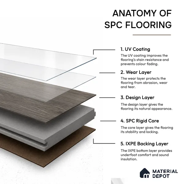 Ash Grey Matte Finish 4 ft x 7 inch - 5 mm SPC Flooring | SP 00124 | 15-Year Warranty Click-Lock DIY Installation | Suitable For Kitchen, Living Room & Bedroom