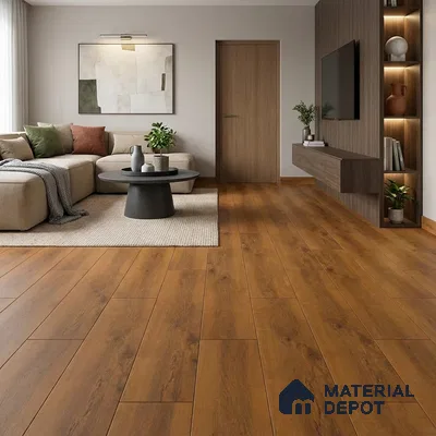 Rich Amber Gold Matte Finish 4 ft x 7 inch - 5 mm SPC Flooring | SP 00127 | 15-Year Warranty Click-Lock DIY Installation | Suitable For Kitchen, Living Room & Bedroom