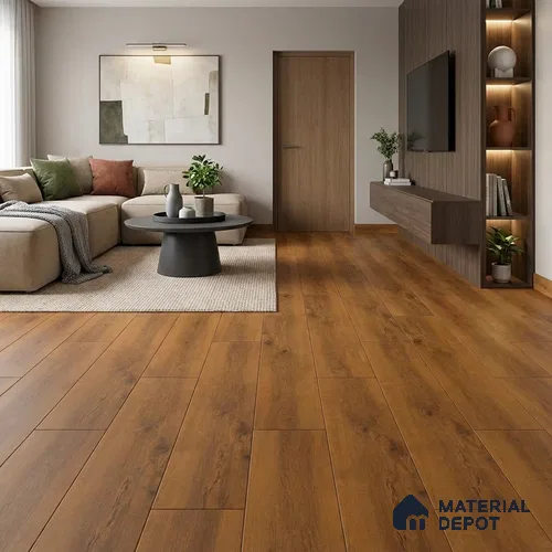 Rich Amber Gold Matte Finish 4 ft x 7 inch - 5 mm SPC Flooring | SP 00127 | 15-Year Warranty Click-Lock DIY Installation | Suitable For Kitchen, Living Room & Bedroom