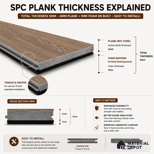 Warm Walnut Brown Matte Finish 4 ft x 7 inch - 5 mm SPC Flooring | SP 00135 | 15-Year Warranty Click-Lock DIY Installation | Suitable For Kitchen, Living Room & Bedroom