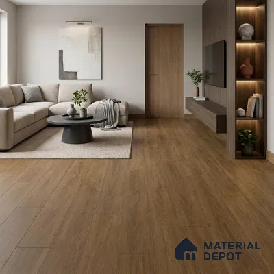 Warm Walnut Brown Matte Finish 4 ft x 7 inch - 5 mm SPC Flooring | SP 00135 | 15-Year Warranty Click-Lock DIY Installation | Suitable For Kitchen, Living Room & Bedroom