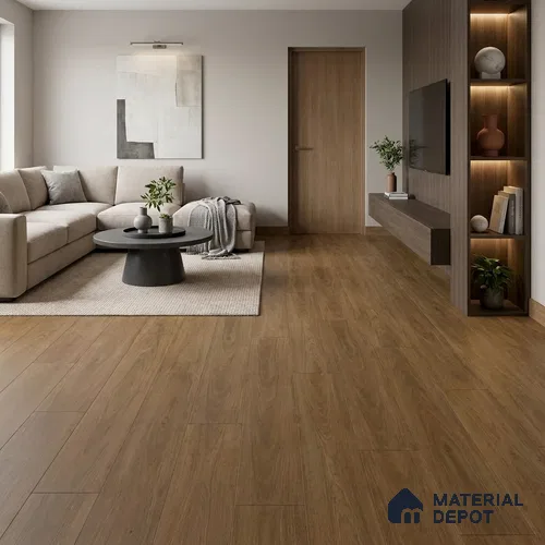 Warm Walnut Brown Matte Finish 4 ft x 7 inch - 5 mm SPC Flooring | SP 00135 | 15-Year Warranty Click-Lock DIY Installation | Suitable For Kitchen, Living Room & Bedroom