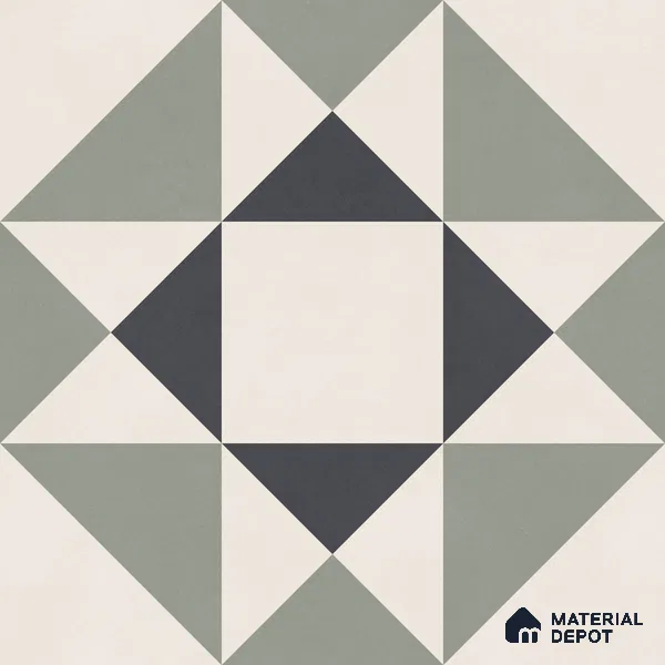 Moroccan Wall & Floor Carpet Center Tile TL 11170 Geometric Sage 1 ft x 1 ft Ceramic Matte Finish Tile - 10 mm | Suitable For Kitchen, Bathroom, Balcony