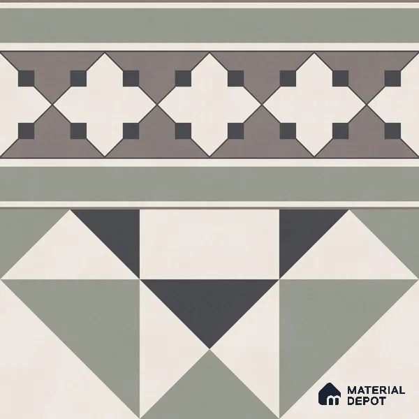 Moroccan Wall & Floor Carpet Border Tile TL 11171 Sage Mosaic Border 1 ft x 1 ft Ceramic Matte Finish Tile - 10 mm | Suitable For Kitchen, Bathroom, Balcony