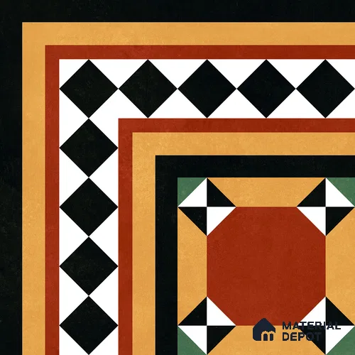 Moroccan Wall & Floor Carpet Corner Tile TL 11163 Terracotta Frame 1 ft x 1 ft Ceramic Matte Finish Tile - 10 mm | Suitable For Kitchen, Bathroom, Balcony
