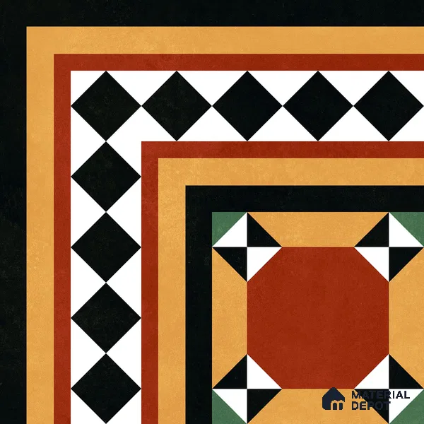 Moroccan Wall & Floor Carpet Corner Tile TL 11163 Terracotta Frame 1 ft x 1 ft Ceramic Matte Finish Tile - 10 mm | Suitable For Kitchen, Bathroom, Balcony