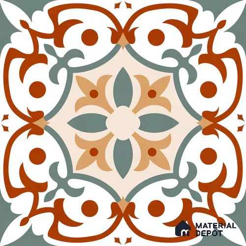 Moroccan Wall & Floor Carpet Center Tile TL 11167 Terra Vine 1 ft x 1 ft Ceramic Matte Finish Tile - 10 mm | Suitable For Kitchen, Bathroom, Balcony