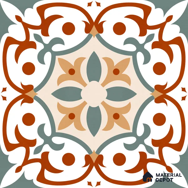 Moroccan Wall & Floor Carpet Center Tile TL 11167 Terra Vine 1 ft x 1 ft Ceramic Matte Finish Tile - 10 mm | Suitable For Kitchen, Bathroom, Balcony