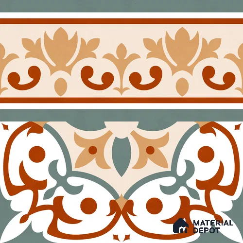 Moroccan Wall & Floor Carpet Border Tile TL 11168 Verdant Baroque 1 ft x 1 ft Ceramic Matte Finish Tile - 10 mm | Suitable For Kitchen, Bathroom, Balcony