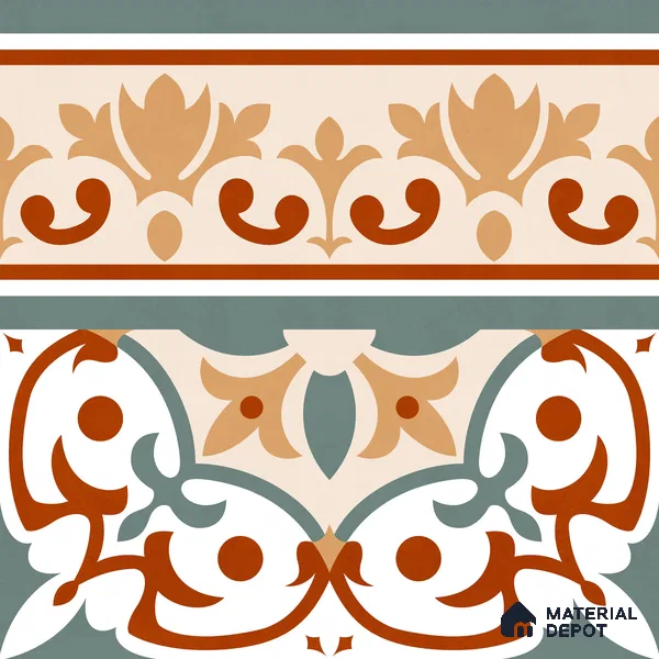 Moroccan Wall & Floor Carpet Border Tile TL 11168 Verdant Baroque 1 ft x 1 ft Ceramic Matte Finish Tile - 10 mm | Suitable For Kitchen, Bathroom, Balcony