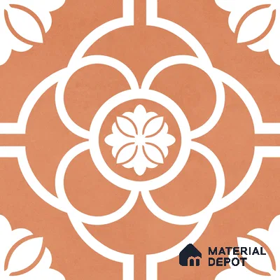 Moroccan Wall & Floor Tile TL 11123 Terracotta Bloom 1 ft x 1 ft Ceramic Matte Finish Tile - 10 mm | Suitable For Bathroom, Balcony & Kitchen Backsplash (Sample)