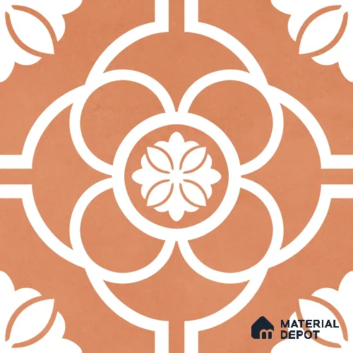 Moroccan Wall & Floor Tile TL 11123 Terracotta Bloom 1 ft x 1 ft Ceramic Matte Finish Tile - 10 mm | Suitable For Kitchen, Bathroom, Balcony