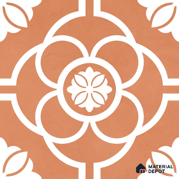 Moroccan Wall & Floor Tile TL 11123 Terracotta Bloom 1 ft x 1 ft Ceramic Matte Finish Tile - 10 mm | Suitable For Bathroom, Balcony & Kitchen Backsplash (Sample)