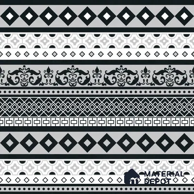 Moroccan Wall & Floor Carpet Border Tile TL 11149 Monochrome Tapestry 1 ft x 1 ft Ceramic Matte Finish Tile - 10 mm | Suitable For Living Room, Kitchen, Dining Area