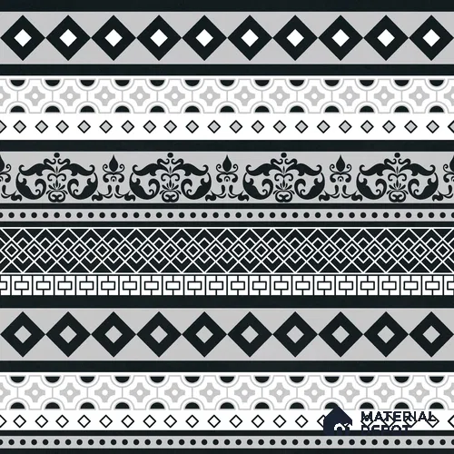 Moroccan Wall & Floor Carpet Border Tile TL 11149 Monochrome Tapestry 1 ft x 1 ft Ceramic Matte Finish Tile - 10 mm | Suitable For Living Room, Kitchen, Dining Area