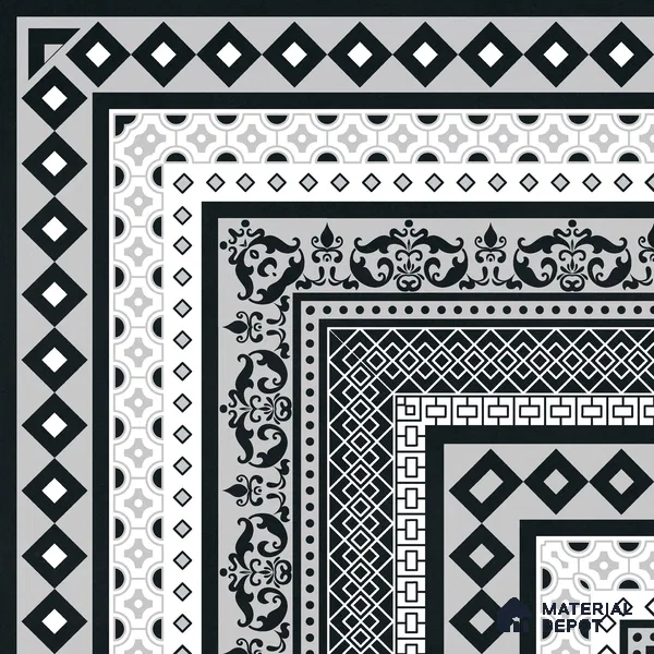Moroccan Wall & Floor Carpet Corner Tile TL 11150 Monochrome Manor 1 ft x 1 ft Ceramic Matte Finish Tile - 10 mm | Suitable For Living Room, Kitchen, Dining Area