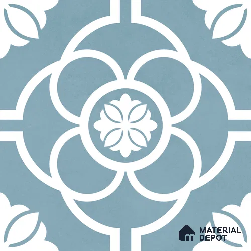 Moroccan Wall & Floor Tile TL 11124 Azure Petal 1 ft x 1 ft Ceramic Matte Finish Tile - 10 mm | Suitable For Kitchen, Bathroom, Balcony