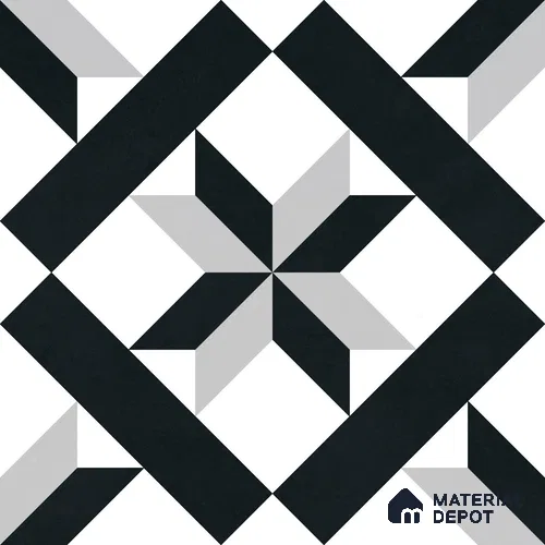 Moroccan Wall & Floor Tile TL 11138 Monochrome Star 1 ft x 1 ft Ceramic Matte Finish Tile - 10 mm | Suitable For Kitchen, Bathroom, Balcony